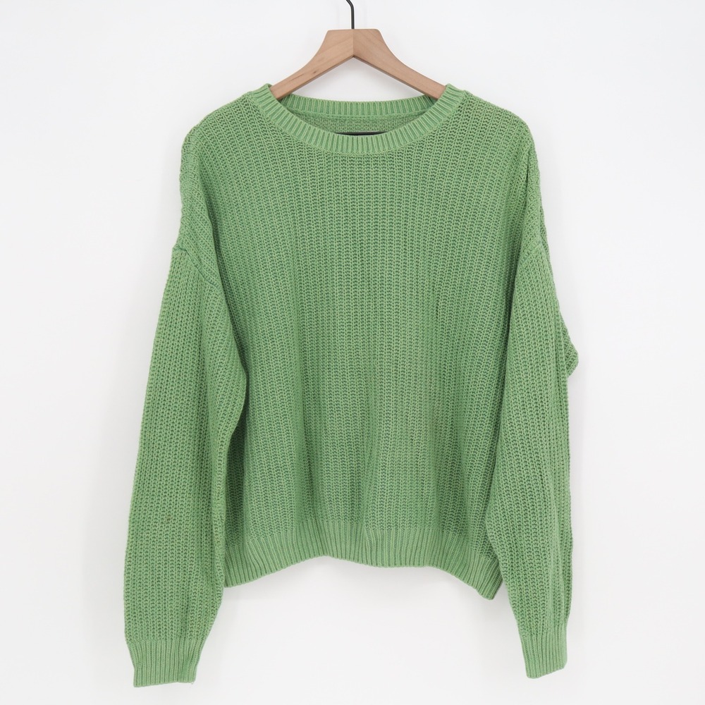 Sonoma Sweater Womens L Pullover Green Shaker Knit Crew Neck Cotton Excellent